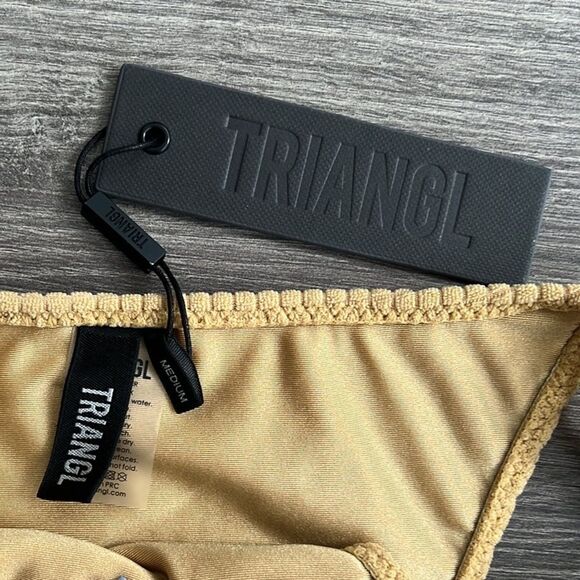 TRIANGL Textured String Bikini Bottom Medium Golden Tan Terry Knit Beach Y2K NWT - Picture 2 of 9